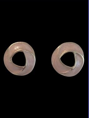 Vintage Pink Blush Enamel Gold Tone Round Stud Pierced Earrings